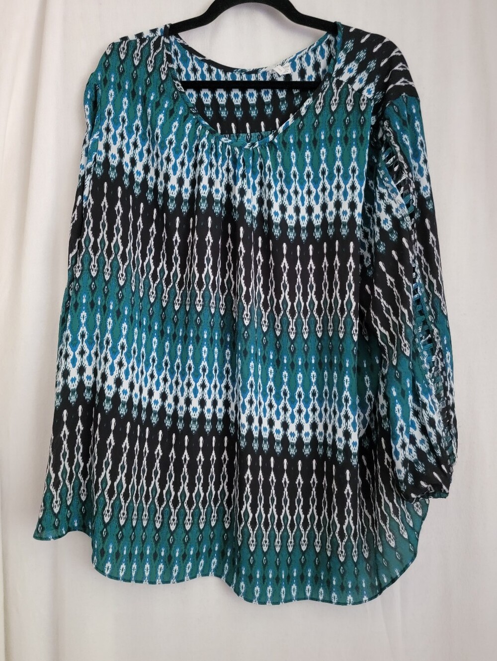 Cato Teal Black White Patterned Long-Sleeve Tunic